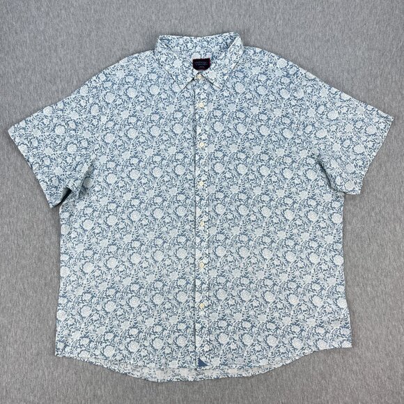 UNTUCKit Shirt Mens 3XL 100% Linen Blue Floral Short Sleeve Button-Up Tropic - Picture 2 of 9
